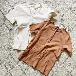 Two pack of H&M henley t-shirts, never worn, size 4-6T, ivory and caramel